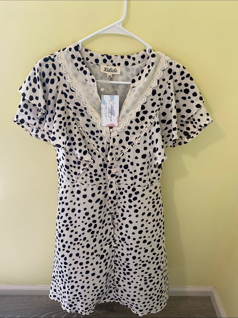 Listicle Cream Ruffled Animal Polka Dot Dress
